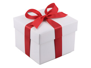 white gift box with red ribbon isolated on transparent background 