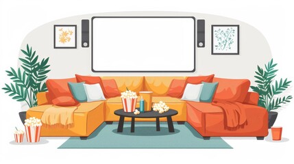 Corner Sofa Family Movie Night: An illustration of a corner sofa set up for a family movie night