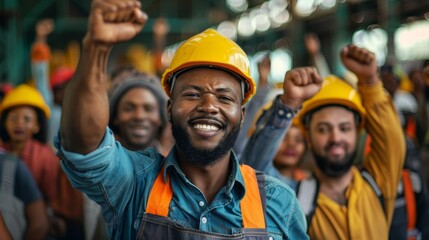 Unity in Diversity: Construction Workers from Various Backgrounds Raise Fists in Solidarity