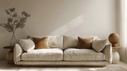 Fabric Sofa Modern Living: A 3D vector illustration showcasing a fabric sofa in a modern living room setting