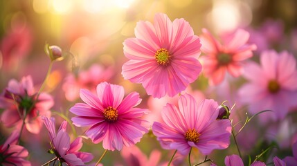 Colorful early summer landscape with vibrant, soft-focus spring flowers, for a cheerful background scene.