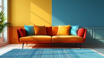 Living Room Sofa Contemporary: A 3D vector illustration of a contemporary sofa in a modern living room