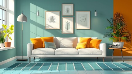 Living Room Sofa Functionality: A vector illustration showcasing multifunctional sofa designs in a living room