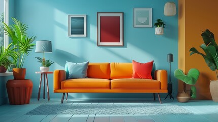 Modern Sofa Interior Inspiration: A 3D vector illustration featuring modern sofa designs as interior inspiration