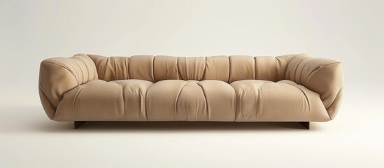 A detailed view of a sofa covered in soft beige fabric, showcasing its texture and comfort