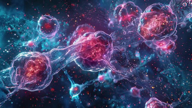 World cancer day concept. Mutated cancer cells. Anamorphic video illustration of cancer cells or tumors. Symbolizes cancer awareness