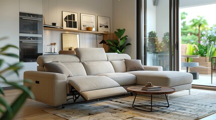 Reclining Sofa Living Room: A 3D illustration of a living room featuring a reclining sofa as the focal point