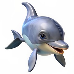 3D Render of a playful baby dolphin leaping out of the water, on isolated white background, Generative AI 
