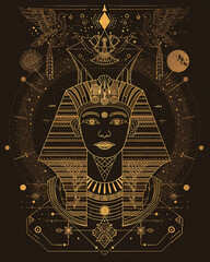 Ancient Egyptian Pharoah on a black background - obrazy, fototapety, plakaty
