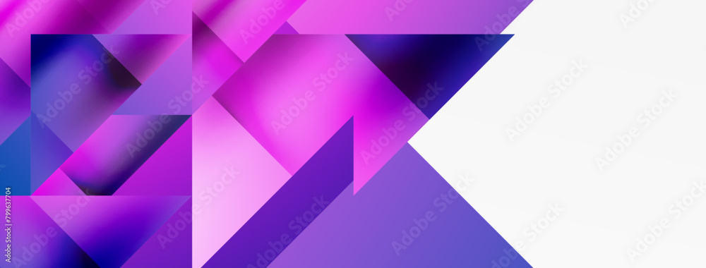 Poster a white background with symmetrical purple and blue triangles creates a colorful and vibrant design.