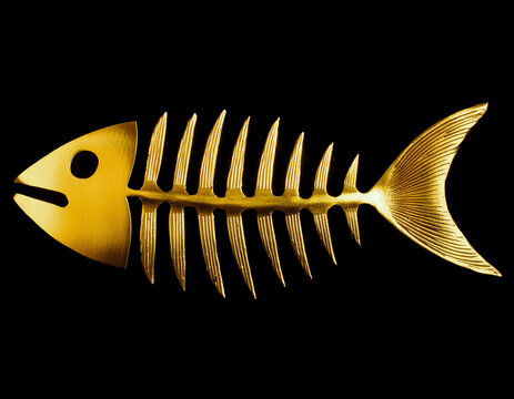 recommend clip art: 魚の骨のゴールド素材アイコンイラスト　黒背景の切り抜き