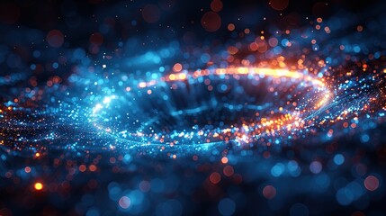 Futuristic tech wallpaper featuring abstract blue light bands intertwined with geometric shapes, embodying surrealism