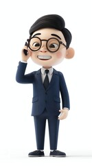 3D character businessman young man, hold a phone