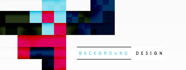 A vibrant art piece with rectangles and parallel lines in tints and shades of electric blue and magenta, creating a symmetrical pattern on a white background. Perfect for a brand design