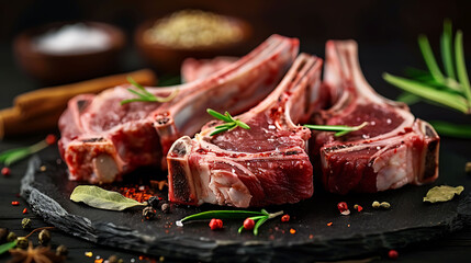 Raw lamb chops with spices