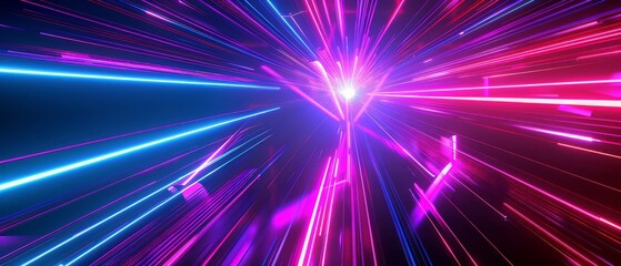 Naklejka premium 3d render, abstract neon background, chaotic lines glowing in ultraviolet spectrum, colorful laser rays, futuristic wallpaper