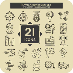 Icon Set Navigation. related to Holiday symbol. hand drawn style. simple design illustration
