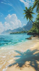 Tropical beach in the Morning, Blue Water, Smooth Sunny day, Summer days in beach
