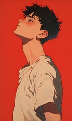 anime style. Upper body of a young man on a simple one color background,  Generative AI 