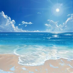 Tropical beach in the Morning, Blue Water, Smooth Sunny day, Summer days in beach
