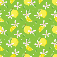 Yellow lemon illustration seamless vector pattern