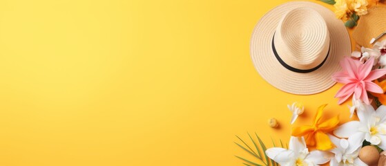 Summer fashion layout on a bright background with corner copy space,