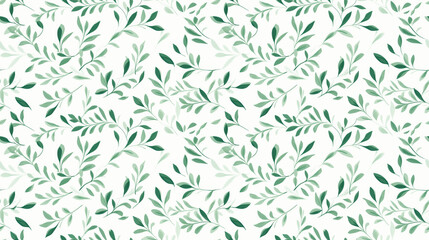 A seamless pattern of delicate olive branches with leaves in sage green on a white background.