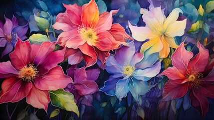 Digital watercolor oil painting flower plant garden abstract graphic poster web page PPT background