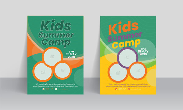 Kids summer flyer design and professional camp leaflet template