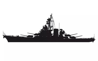 Silhouette of a battleship from a side view, on an isolated white background. vector illustration.