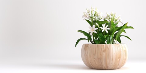 Flowers in a planter, 3D, zz plant, childish style, on a white background