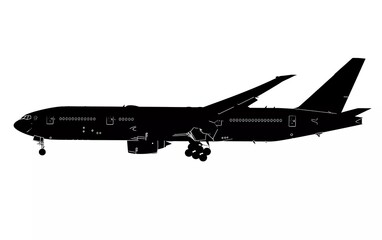 Silhouette of an airplane from a side view, on an isolated white background. vector illustration.