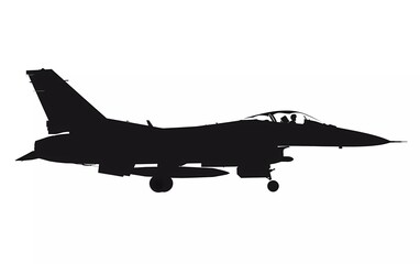 Silhouette of a fighter plane from a side view, on an isolated white background. vector illustration.