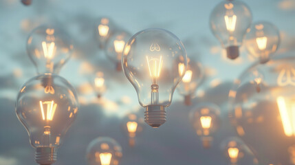 Bright Ideas: A Floating Flock of Light Bulbs Floating Up