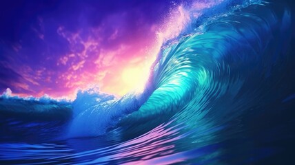 Mystical Ocean Sunset with Starry Sky