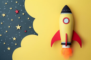 rocket business start up with star and copy space
