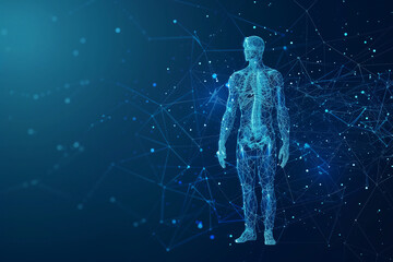 human body science low poly wireframe technology on blue background