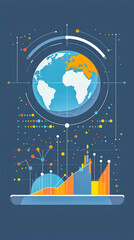 Naklejka premium Digital marketing strategy presentation with a globe and charts minimal trendy design