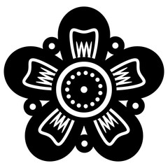 Stylized flower. Geometrical floral design. Folk style. Black and white silhouette.