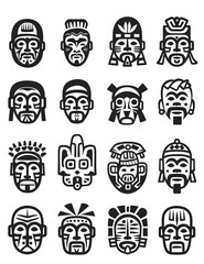 A collection of tribal faces in black and white
