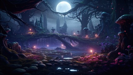 Fototapeta premium Moonlit Enchantment in Starlight Forest