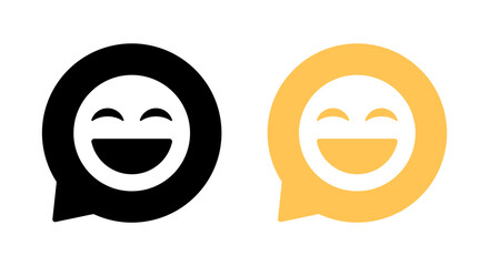 Laughing emoji icon on speech bubbles. Laugh emoticon sign symbol