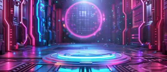 Technology podium sci fi neon and laser light background modern scene 3d illustration