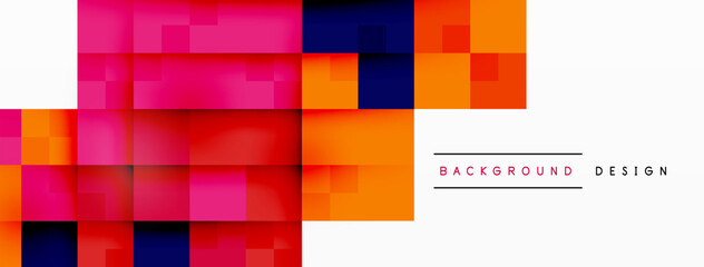A vibrant abstract background featuring colorful rectangles in shades of orange, magenta, and other tints on a symmetrical pattern, creating a dynamic and artistic composition