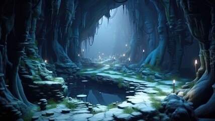 Mystical Snowy Grotto: Ice Formations’ Glow