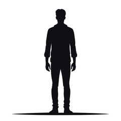 Single man standing black and white silhouette flat vector illustration