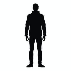 Single man standing black and white silhouette flat vector illustration
