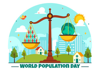 World Population Day Vector Illustration on 11th July To Raise Awareness Of Global Populations Problems in Flat Kids Cartoon Background