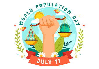 World Population Day Vector Illustration on 11th July To Raise Awareness Of Global Populations Problems in Flat Kids Cartoon Background