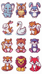 a collection of cartoon animals stickers